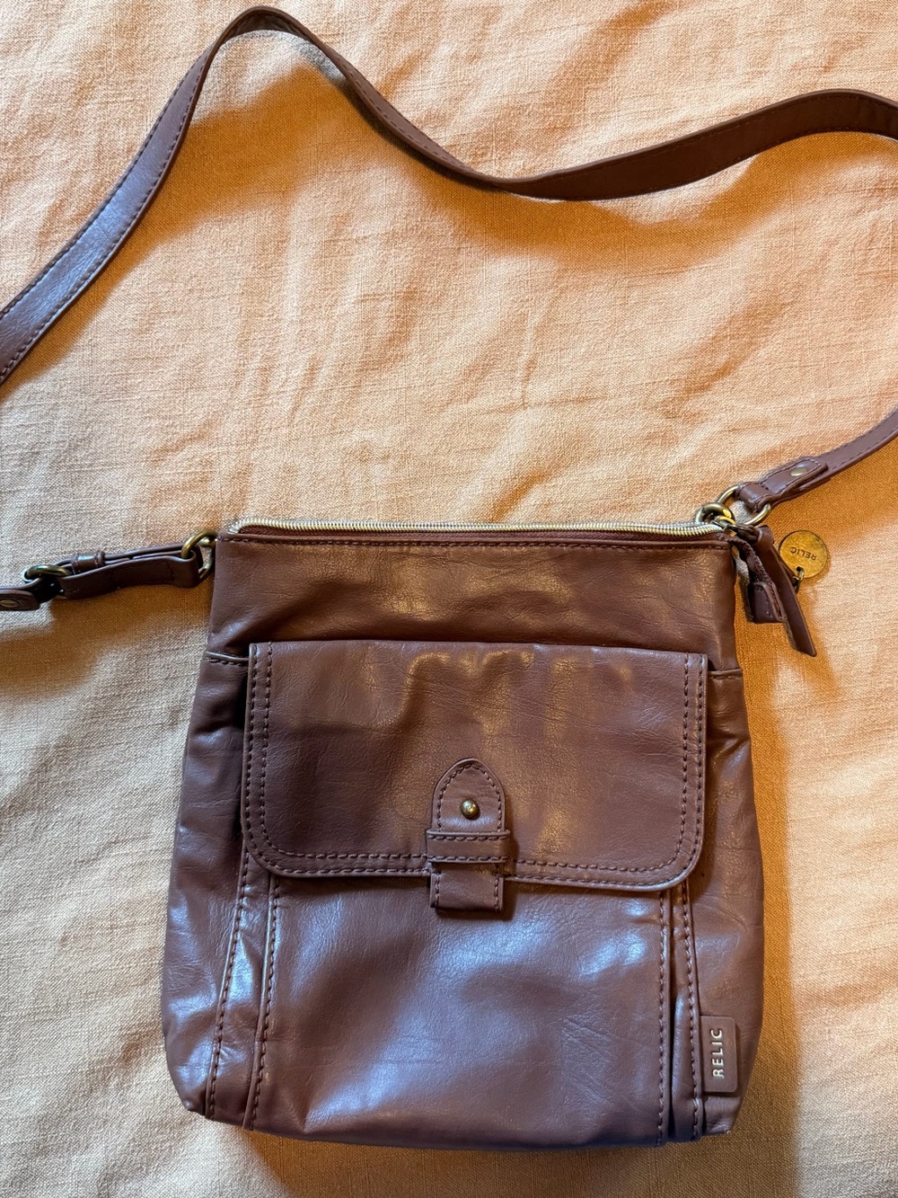 Relic Brown Leather Crossbody with Front Flap Pocket
